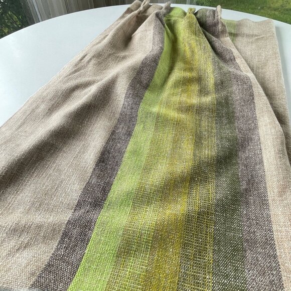 Vintage 70s curtain, oatmeal green ombre, woven single pleated panel & tie back - Picture 6 of 10